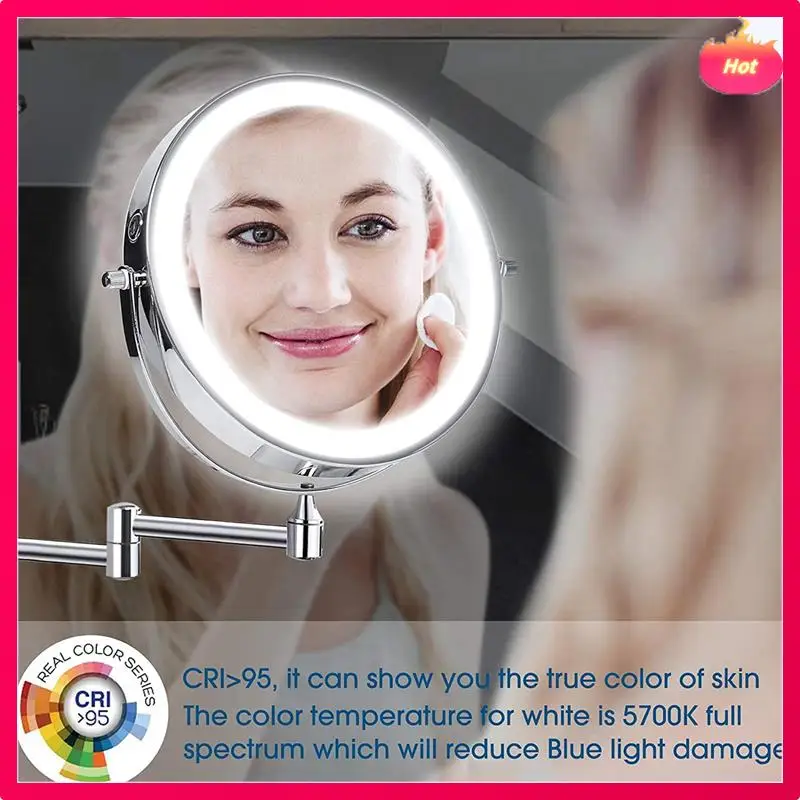 2Pcs Wall Mounted Vanity Bathroom Bath Makeup Mirror With LED Swivel Folding Lighted 1X/5X Magnification Cosmetic Mirror