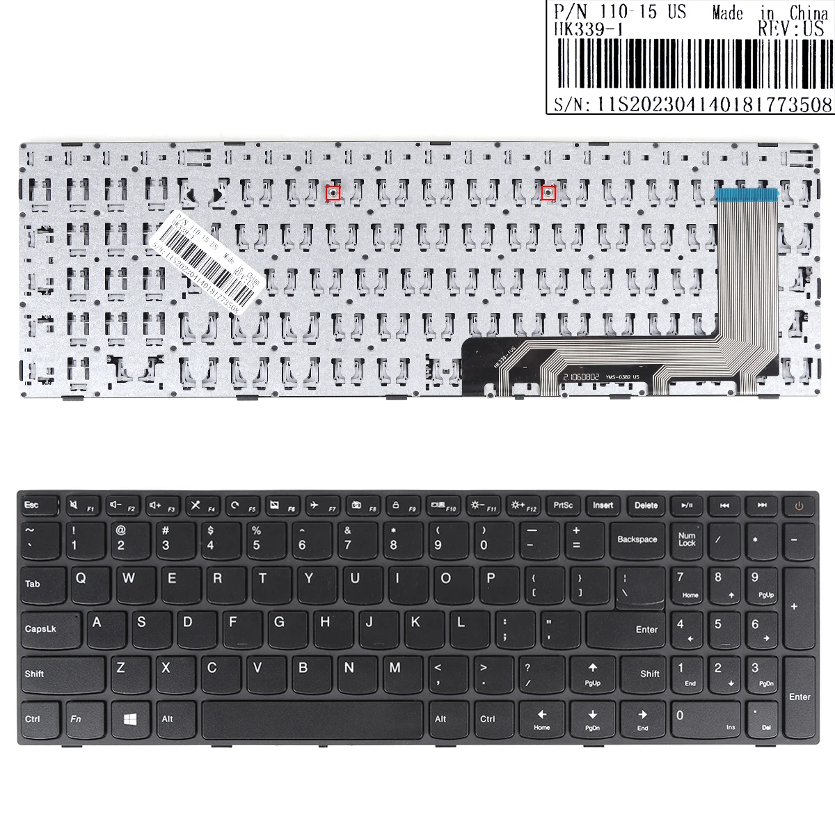 

US Laptop Keyboard for Lenovo IdeaPad 110-15ISK 110-17ACL 110-17IKB 110-17ISK Black Frame