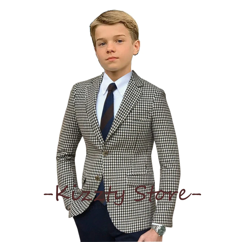 

Houndstooth Casual Boy's Blazers Luxury Gentleman Prom Dresses Wedding Children Clothing New in Suit Jacket