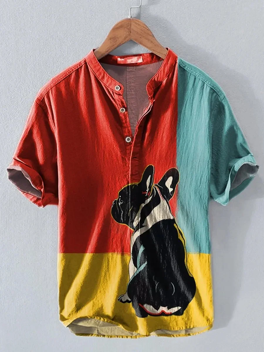 Men's Short Sleeved Henley Shirt New Moon Night Whale Landscape Print Literary Casual Style