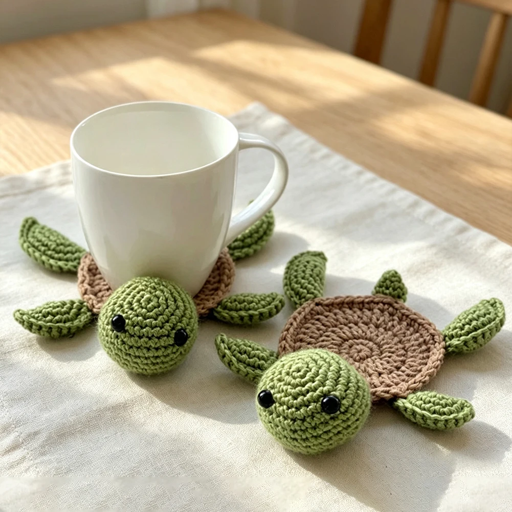 Animal Handwoven Finished Crochet Turtle Coaster, Coffee Cup Mat Creative Desk Decor, Cute 3D DIY Home Table Tea Gift