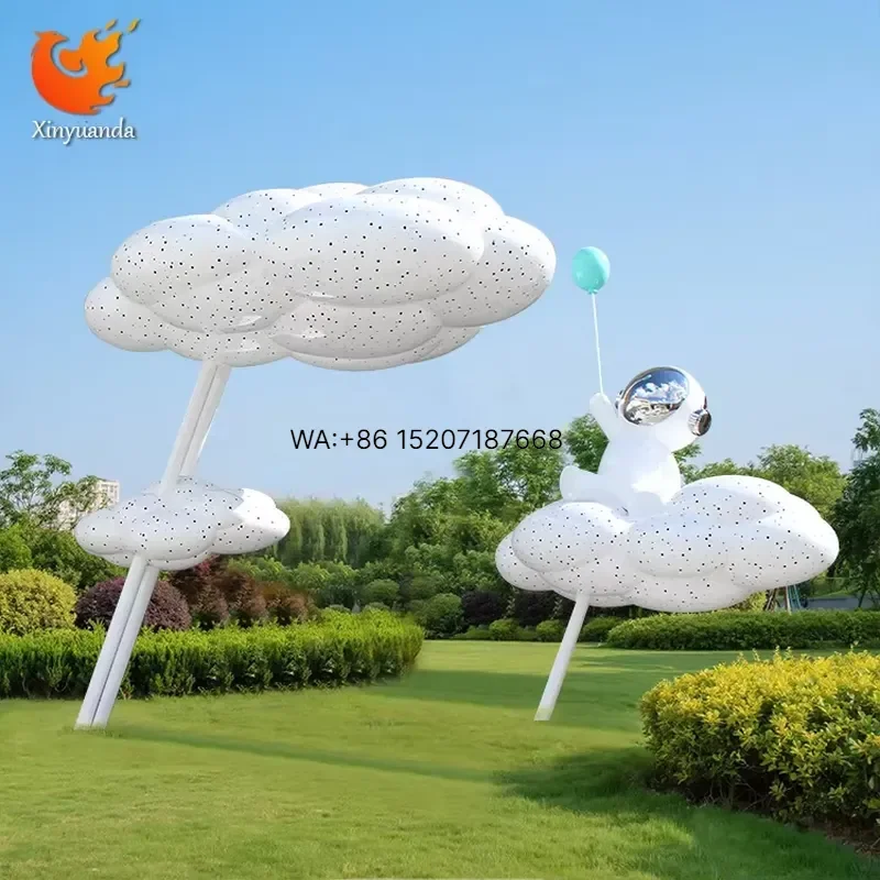 Wmwmnu Large Artistic Painted Cartoon Astronaut Cloud Fiberglass Sculpture for Outdoor Park Landscape Decoration