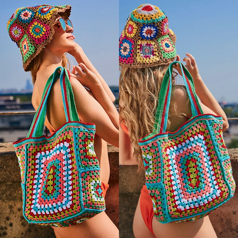 Imagem -02 - Bolsa de Crochê de Malha Boho para Mulheres Bolsala Tecida de Palha Bolsa de Ombro Oca Floral Bolsas de Axilas para Senhoras Ins Purses