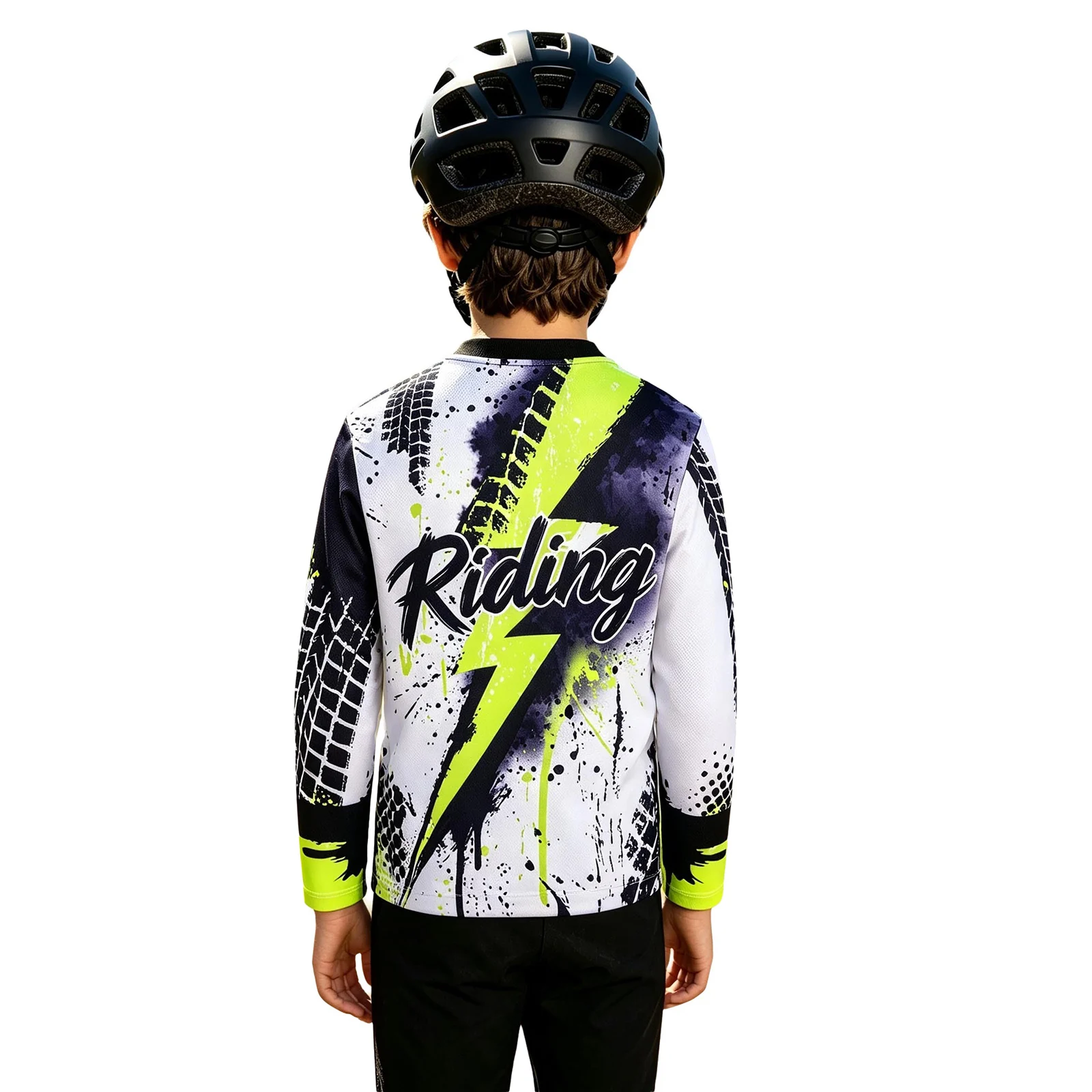 Jungen Dirt Bike Trikot Kinder Motocross Shirt Langarm Schnelltrocknend MTB Radsport-Oberteil Graffiti-Reifendruck Motocross-Trikot – Detail 9