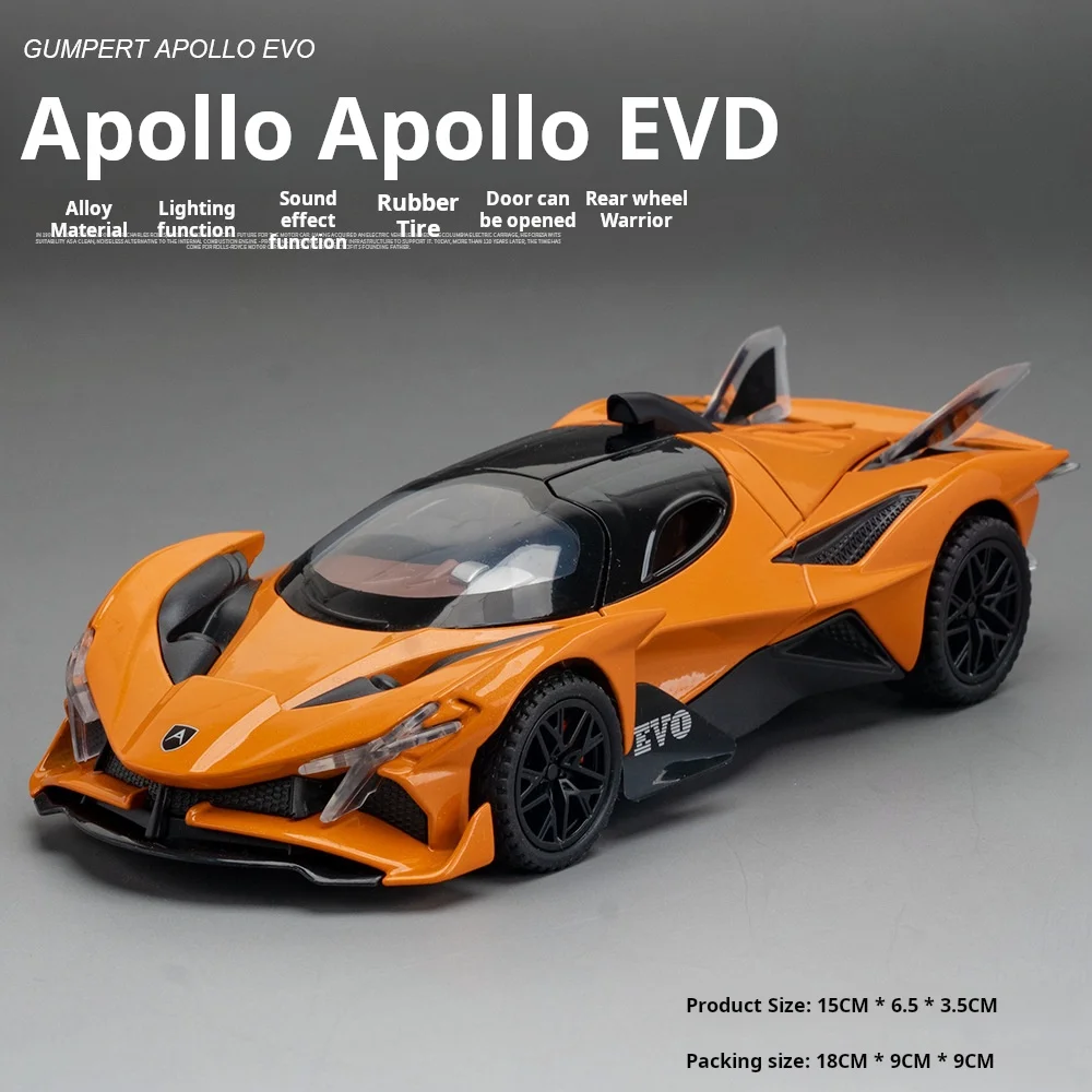 Apollo EVO-Autospielzeugmodelle im Maßstab 1:32, Legierungsdruckguss-Sportwagen, zurückziehbares Soundlicht, 2 Türen geöffnet, Rennfahrzeuge, Geschenk für Kinder