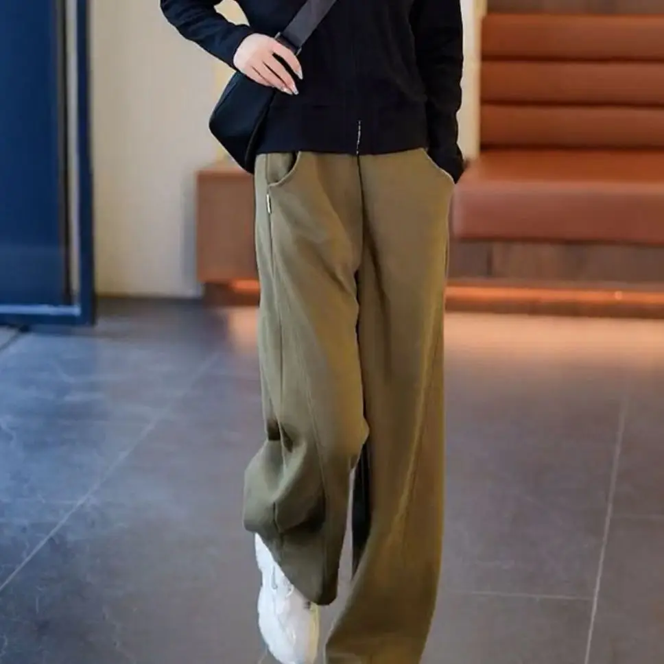 Spring New Popular Slim Wide Leg Pants for Autumn Sagging Loose Pants with Velvet Joggers Women