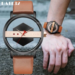 Transparent Watch For Men Hollow Out Dial Man Wristwatch 30M Waterproof Simple Style Male Brown Reloj Hombre Relogio Masculino