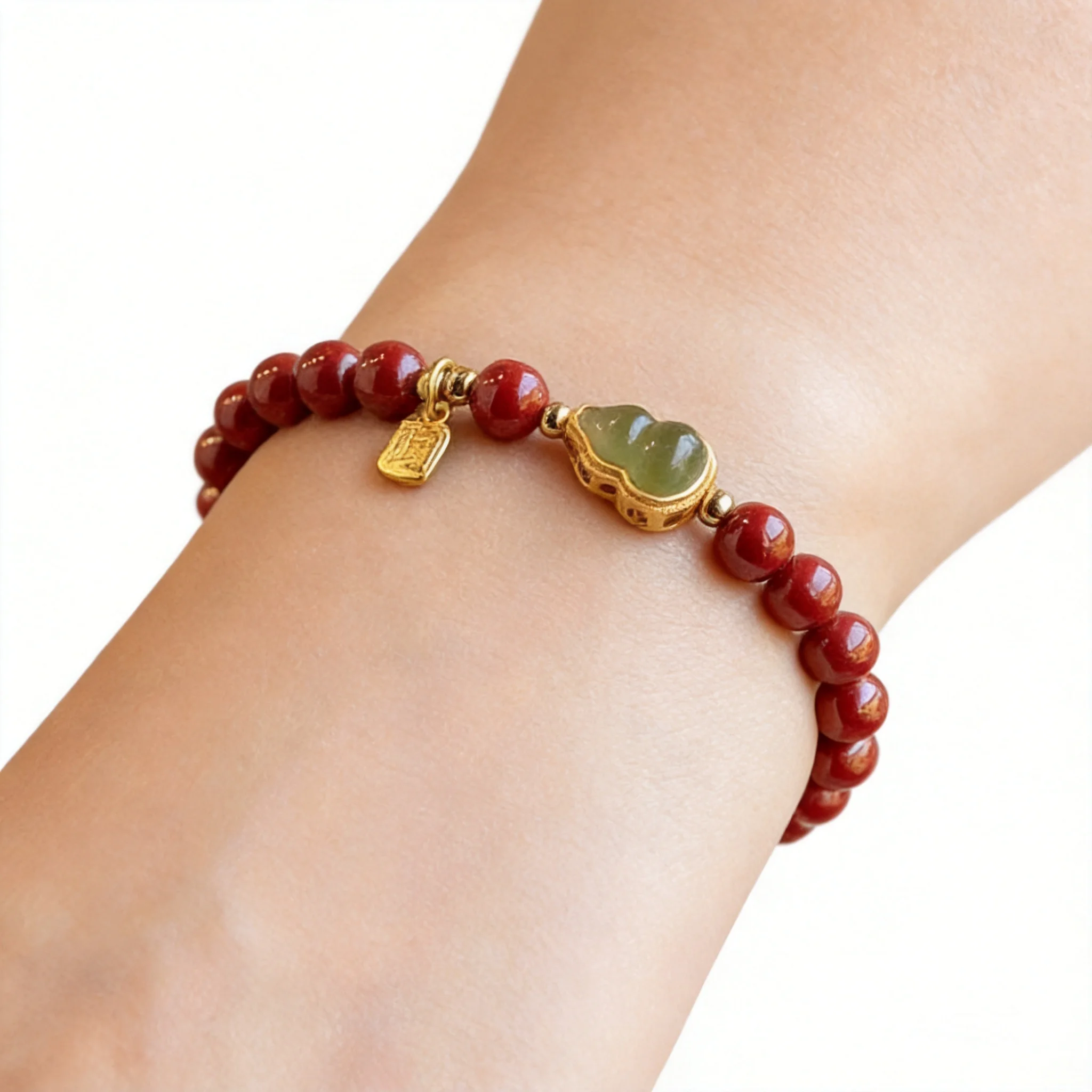 

Chinese Style Natural Cinnabar Beaded Bracelet For Women Jade Gourd Lucky Fortune Blessing Good Luck Birthday Anniversary Holida