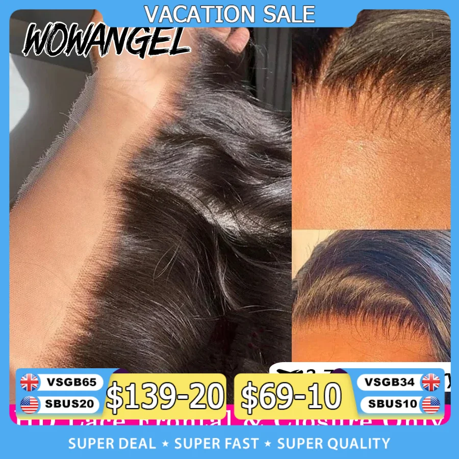 Wow Angel 13x4 13x6 HD Lace Frontal Only Melt Skins Brazilian Straight Human Hair 5x5 6x6 HD Lace Closure Pre Plucked Free Part