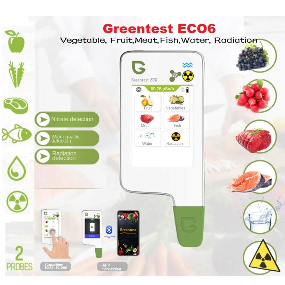 Greentest-probador de nitrato ECO6, Detector de seguridad alimentaria portátil para verduras, peces, agua, detección de nitrato de radiación, enchufe de la UE