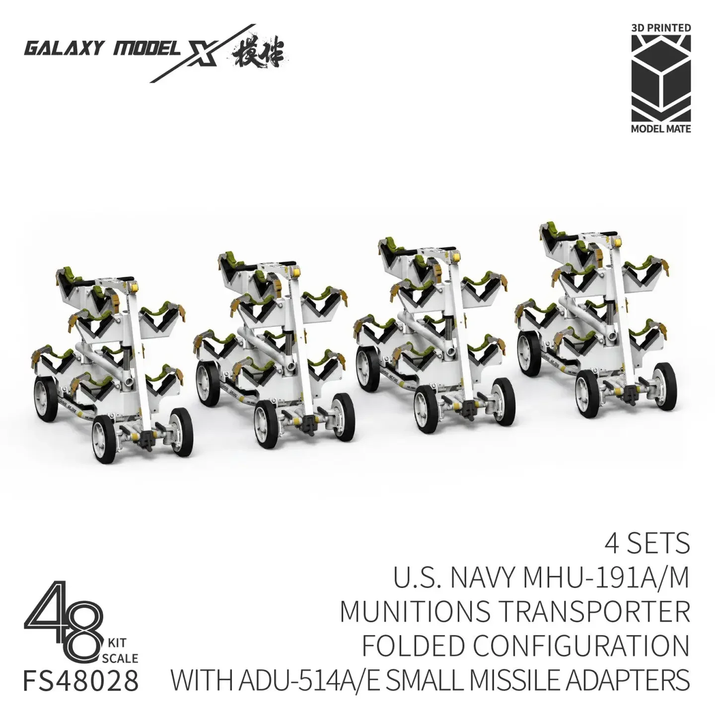 Galaxy FS48028 US Navy MHU‑191A/M Munitions Transporter Folded Configuration with ADU‑514A/E Small Missile Adapters 4 Sets 1/48