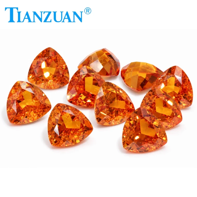 Fanta Color Lab Grown Sapphire Trillion Shape Natural Cut Orange Color Synthetic Corundum Visible Inclusion with AGL Certificate