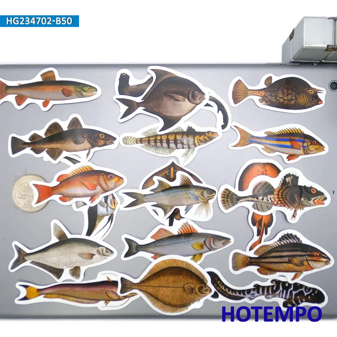 20/30/50Pieces Fishing Specimen Style Mixed Ocean Fish Stickers for Fisherman Boats Luggage Scrapbook Phone Laptop Sticker Toys