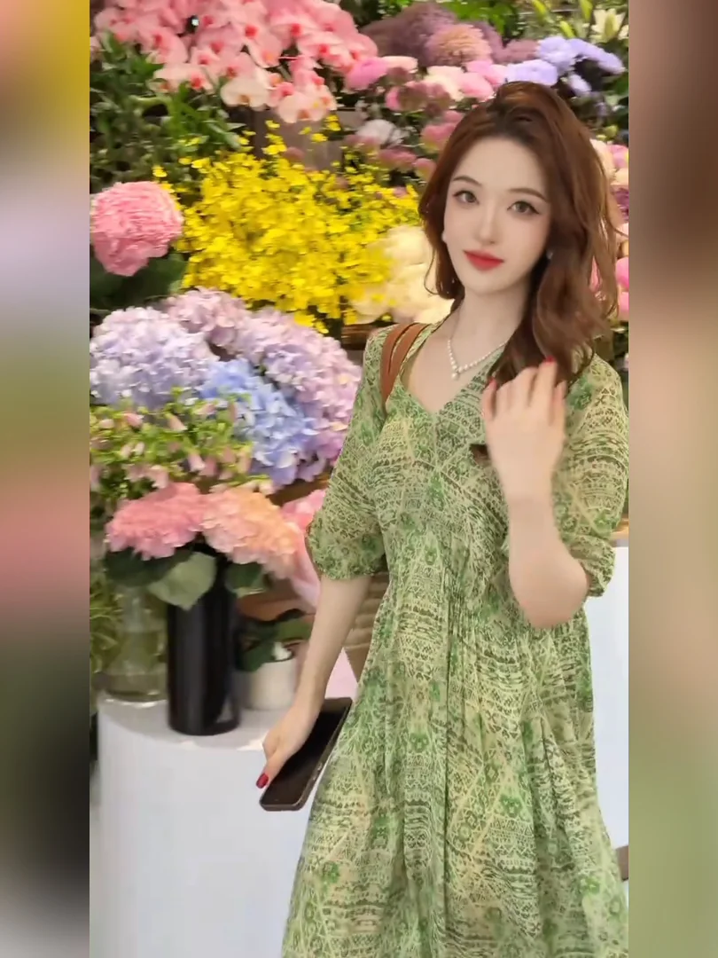 

Элегантная летняя повседневная юбка А-силуэта с V-образным вырезом и коротким рукавом от Linda Sister, с завышенной талией, из глянцевого волокна