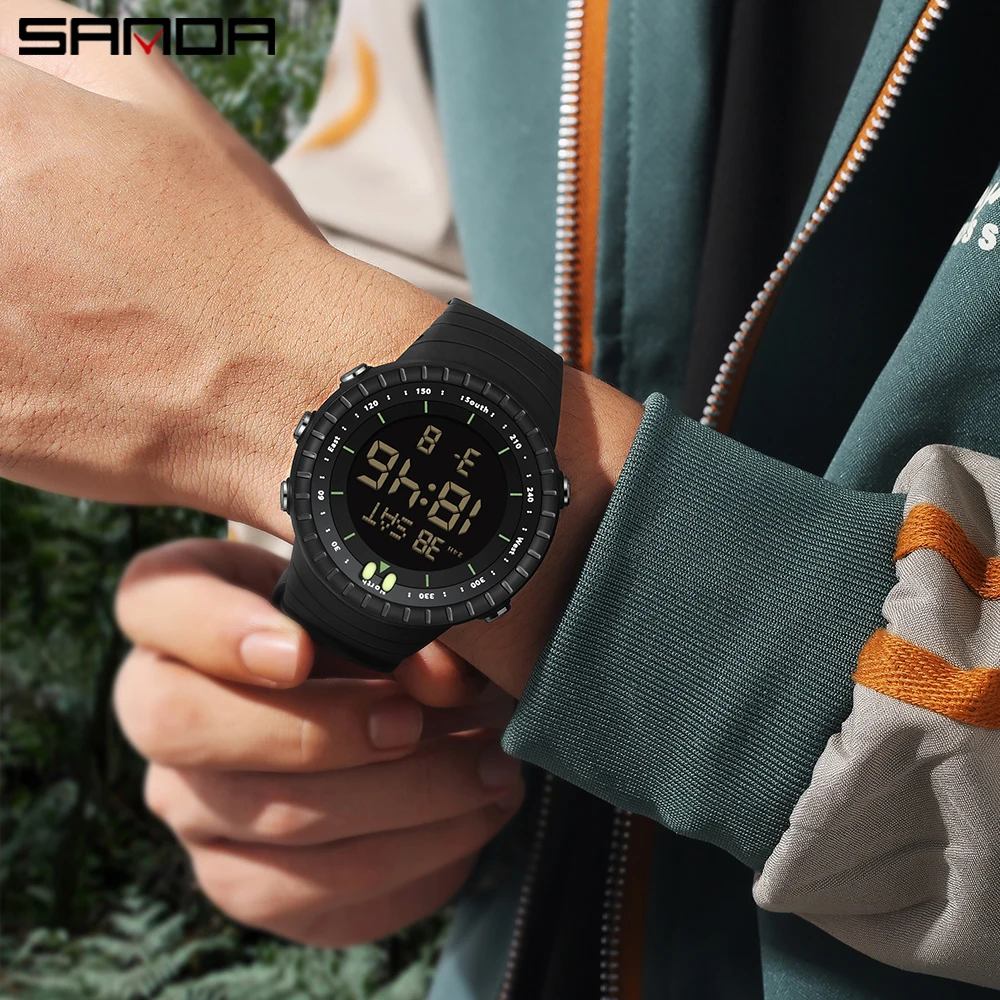 SANDA 6184 Модные мужские электронные часы Спортивные многофункциональные водонепроницаемые и противоударные светодиодные студенческие электронные часы 2025