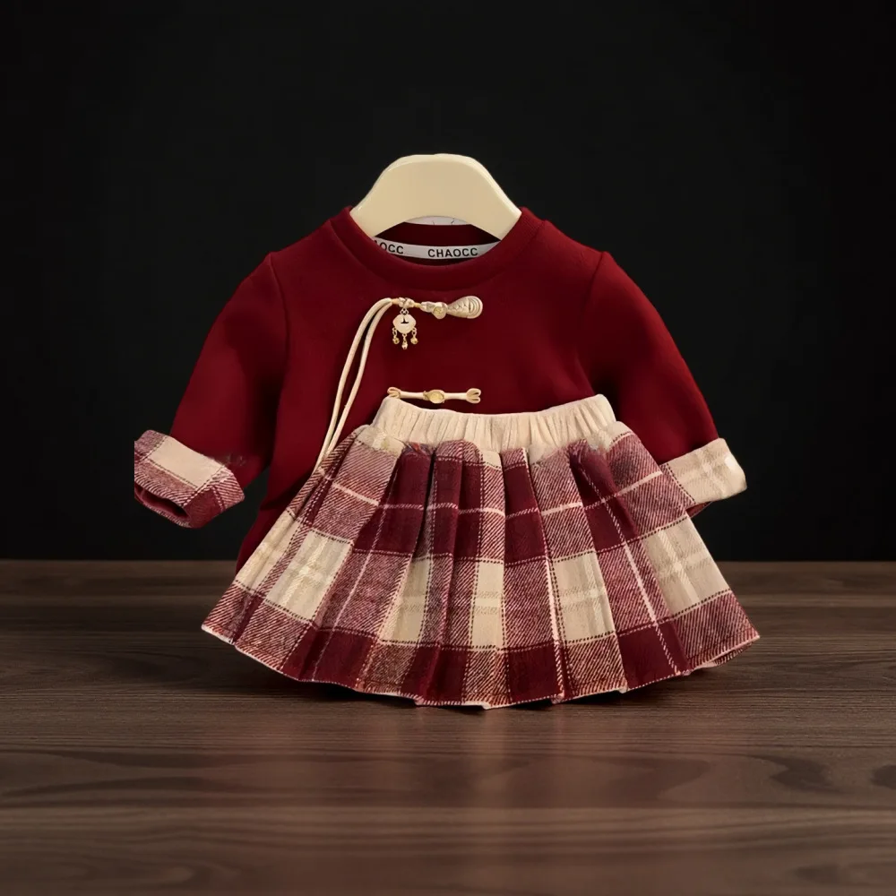 Girls' 2026 Newyears clothes Set for llittle girls Princess top and skirt Traditional Chinese Style Children's Retro 2Piece Set