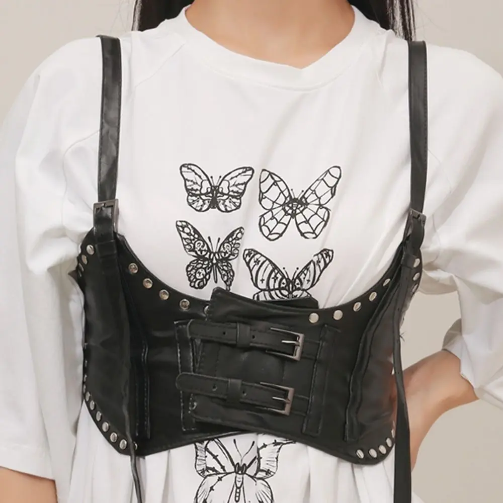 Personalità Bretelle in pelle PU Cintura elastica con fascia Cintura larga regolabile Cintura a vita alta Abito con corsetto a vita alta