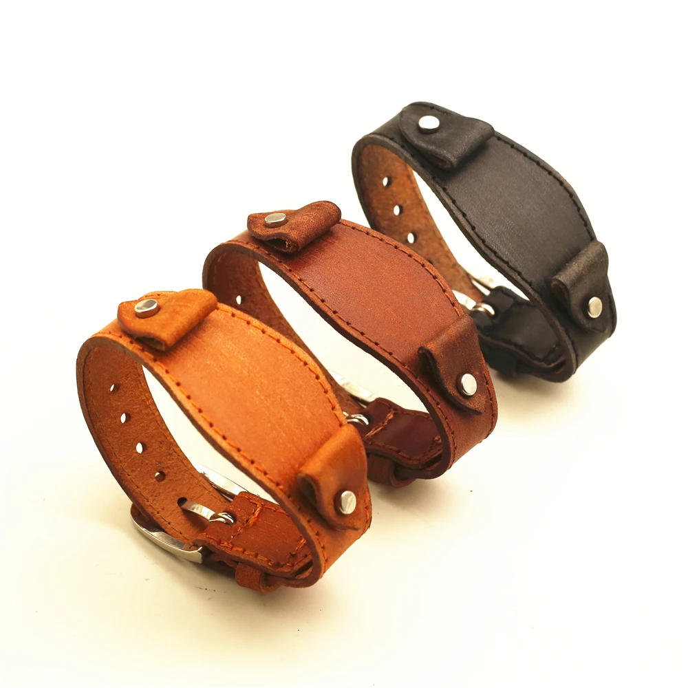 WESTBULL Bracelet de montre vintage en cuir marron et noir pour homme, 20 mm, style punk, avec fermoir à ardillon