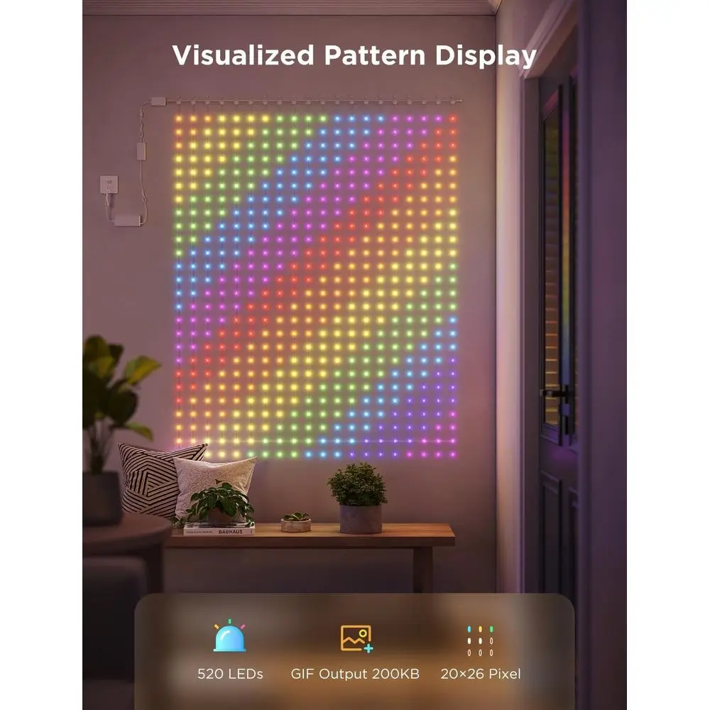 أضواء الستار 2، 520 مصباح LED، ضوء ستارة LED ذكي مع DIY GIF AIGC، غير قابل للربط، أضواء عطلات متغيرة الألوان RGBIC للداخل #4