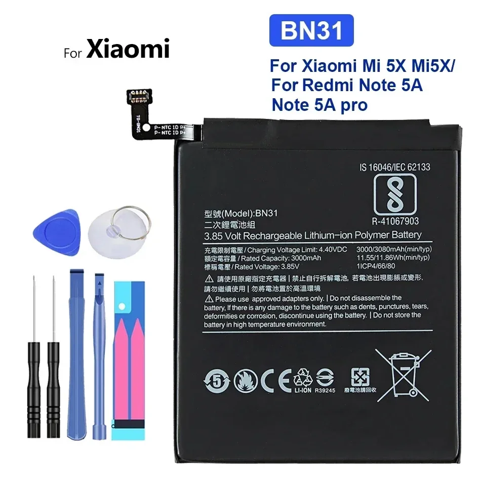 High Capacity Bateria BN30 BN31 BN34 BN37 Battery For Xiaomi Mi Redmi 6 6A 5A A1 5X 4A