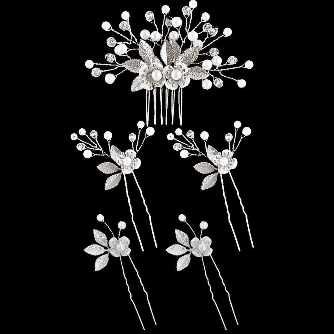 5 Pcs Crystal Luxury Hair Accessories Set Sweet Romantic Women\'s Bride Party Wedding Accessories Jewelry Hair Clip Hair Comb Set