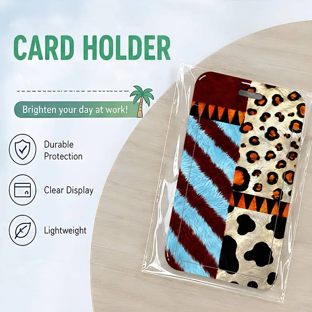 Splicing Leopard Print Cute ID Card Holder Badge Cover PVC Card Case Student Work Card Holder Gift For Girls