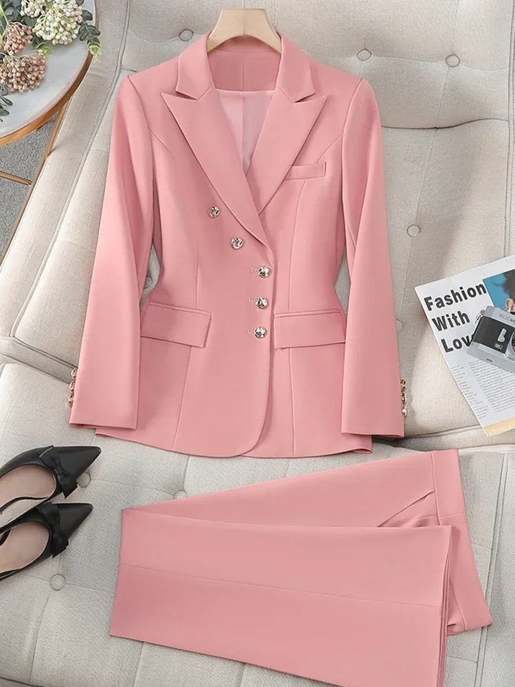 2025 Новый офисный элитный темпераментный маленький пиджак с длинными рукавами и воротником, женские повседневные брюки, высококачественный профессиональный комплект из 2 предметов