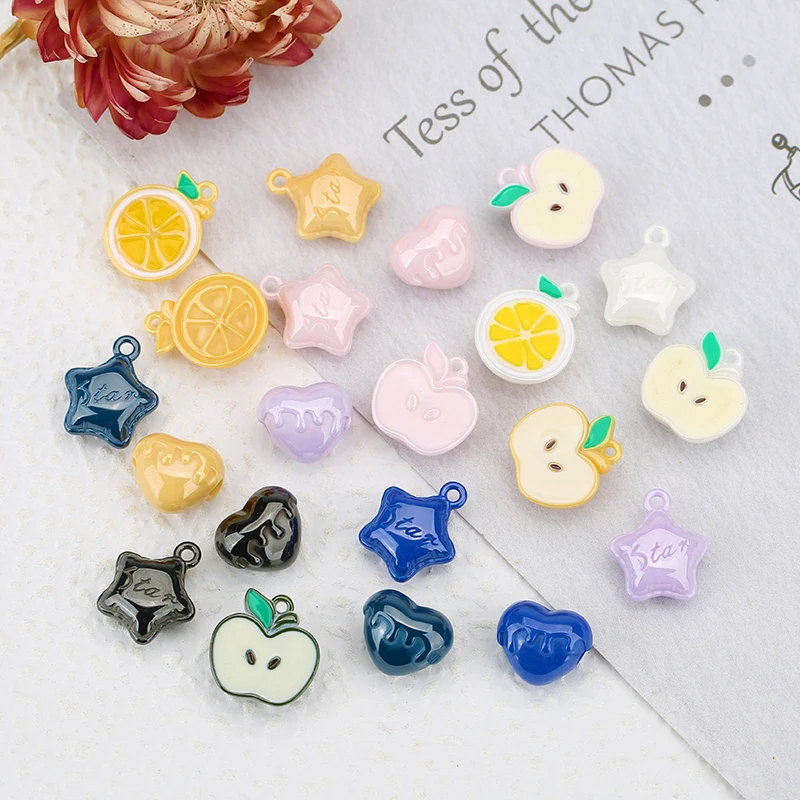 

4pcs Ceramics Colorful Heart Star Orange Apple Enamel Charms for Jewelry Making Necklace Earrings Jewelry Pendants Accessories