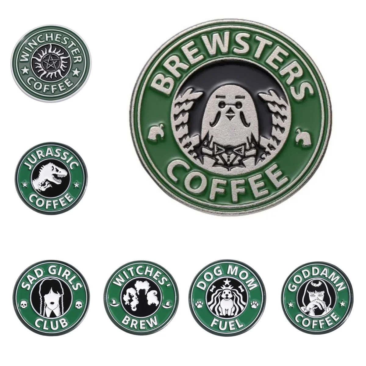 Cartoon Fashion Coffee Brooch Enamel Fun Pigeon COFFEE Badge Metal Creative Green Milk Tea Backpack Clothes Pins Gifts Souvenirs