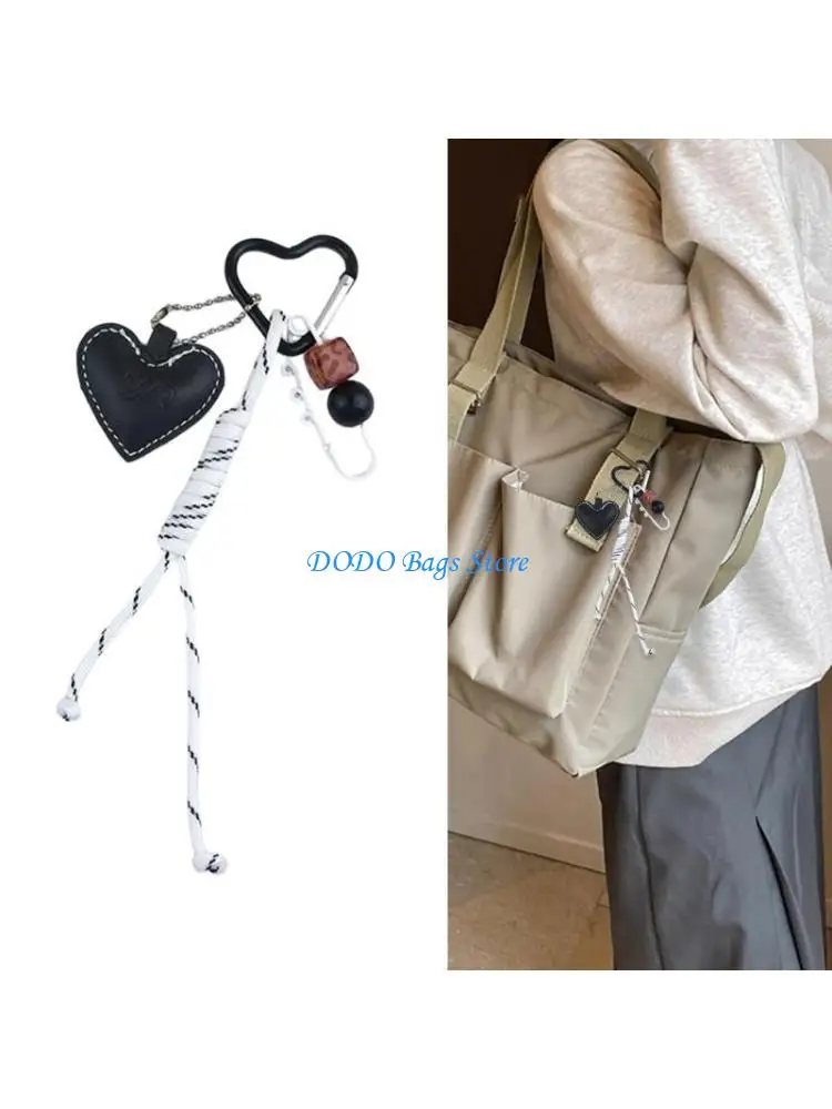 

E8FB Car Chains Lovely Keychain Heart Keyring Bag Charm Handbag Charm Braided Rope Keyholders Bag Pendant Ornaments