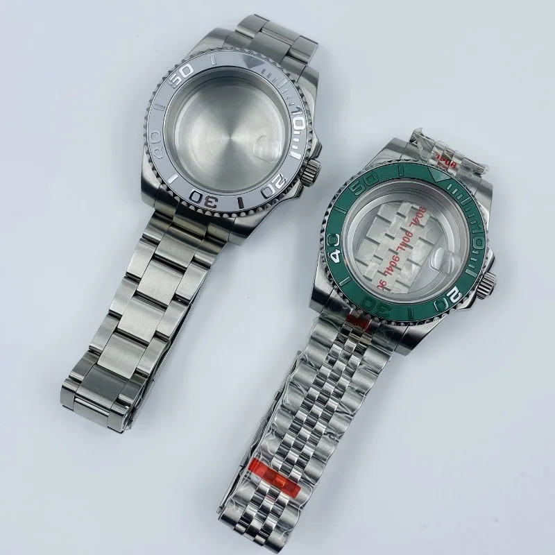 40 مللي متر حافظة تقويم من الفولاذ المقاوم للصدأ حزام ناعم قابل للتعديل لحزام حافظة NH35 + مجموعة حلقات سيراميك زجاج الياقوت #1