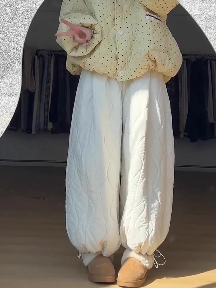 

Thiened Fce Lined Winter Ski Pants Men Women Straight Leg Warm Trousers Loose Fit Casual Pants Windproof Warm Leisure