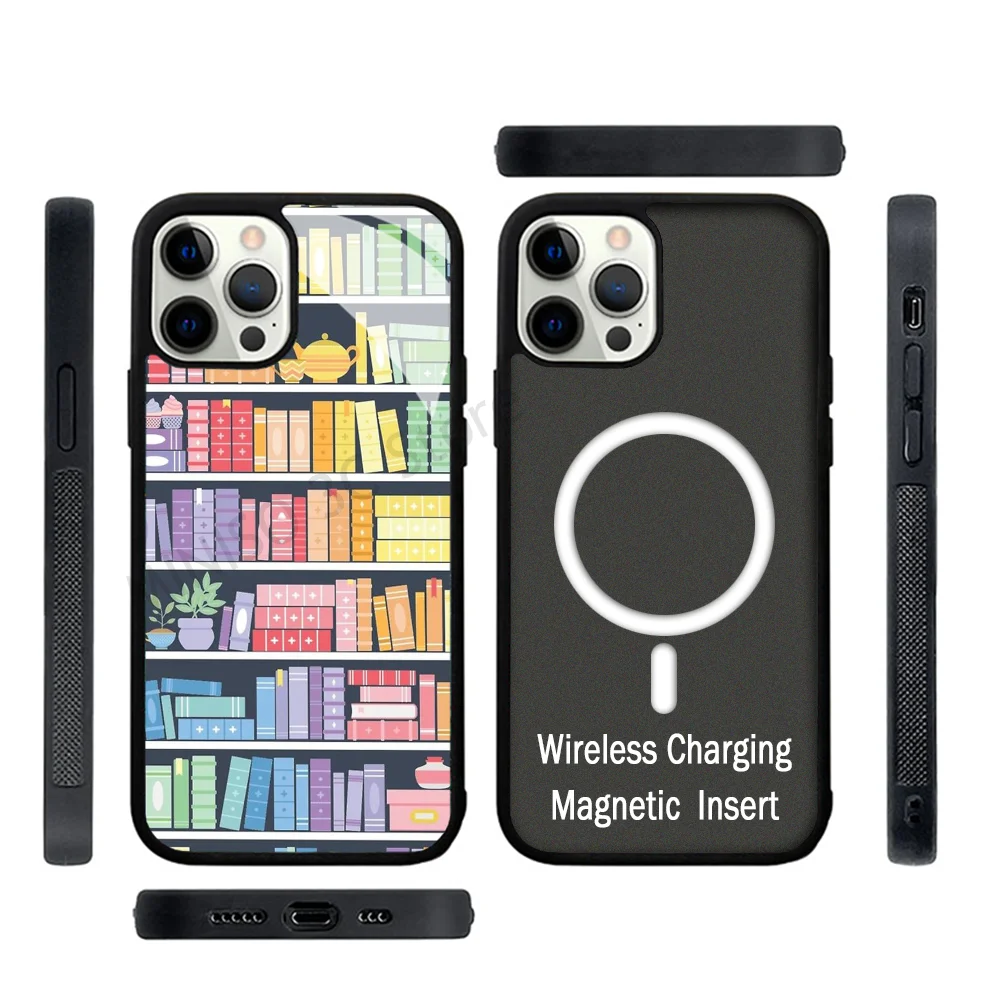 

Радужный чехол для телефона с рисунком книжной полки, Сильный магнитный чехол для IPhone 15 14 13 Pro Max 11 12 Mini для Magsafe