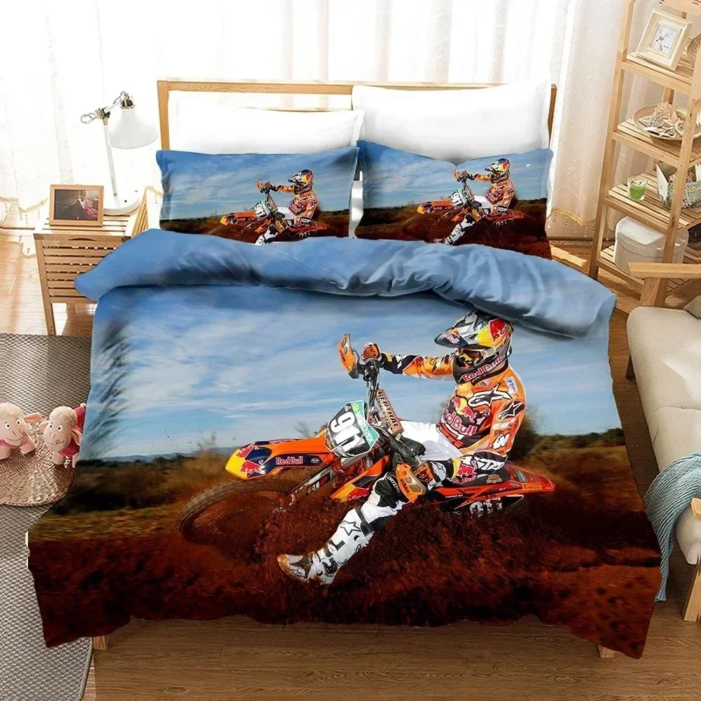 Luxury Bedding Set Motorcycle Print Duvet Cover Set with Pillowcase Motocross Bedspread boy's Bed Set - view 4