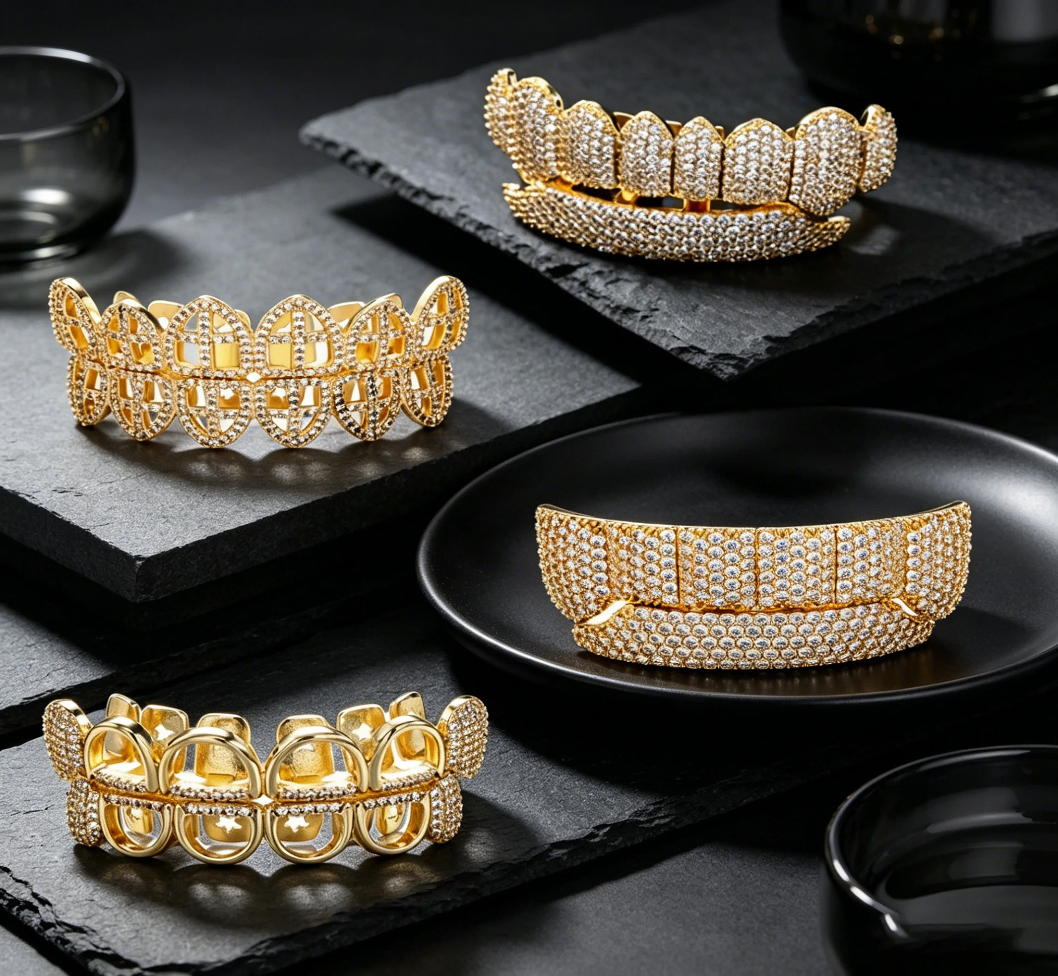 Multi Styles Full CZ Stone Rhinestone Braces Zircon Teeth Cap Brace For Men Top Bottom Dental Grills Personalized Body Jewelry