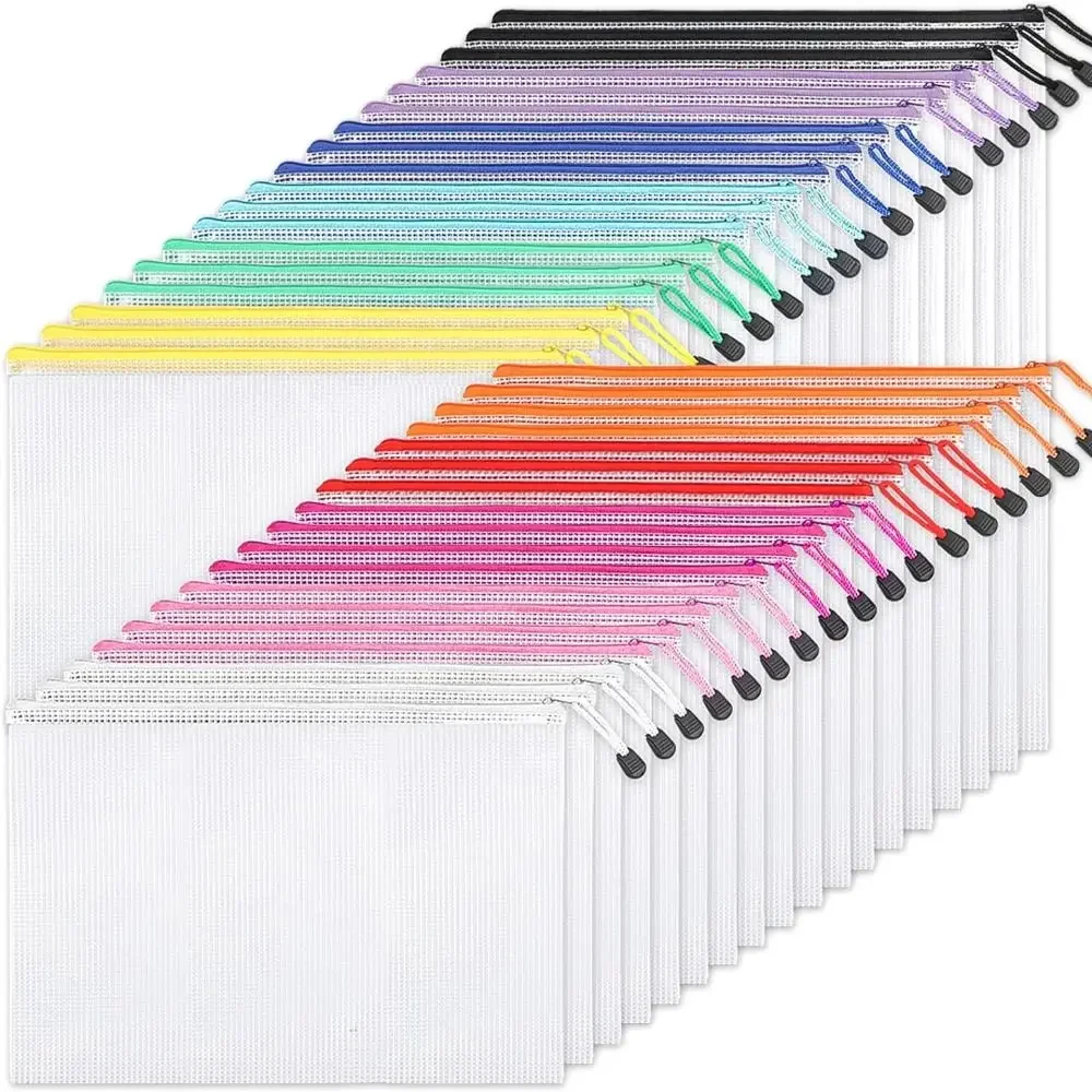 PVC Large Capacity Document Organiser Mesh Zipper File Folders Pouch School Office Supplies