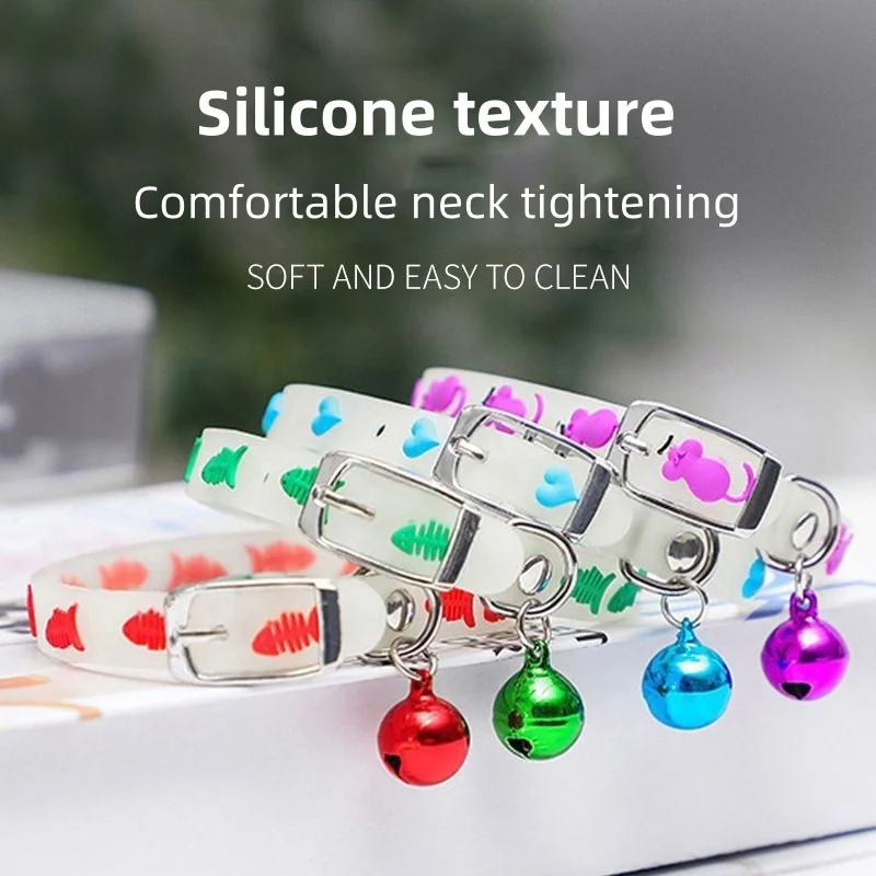 Random Color Silicone Collar Luminous Cat Necklace Luminous Puppy Cat Collar Anti Damage Fluorescent Collar Pet Cat Accessories