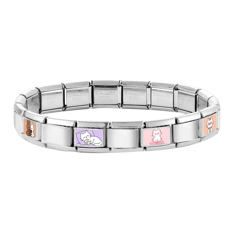 جديد Y2k لطيف الكرتون الكلاب القطط الحيوانات الأليفة الإيطالية سحر صالح 9 مللي متر الفولاذ المقاوم للصدأ النساء سوار ذاتي الصنع قطرة الشحن هدية مجوهرات بالجملة #4