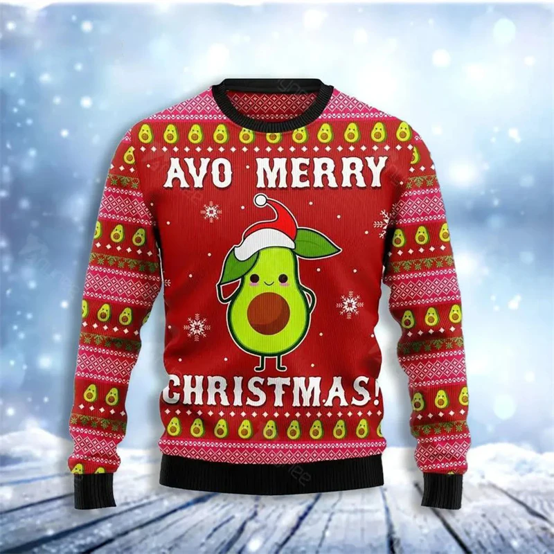 Ugly Christmas Sweaters Baseball Avocado 3D Funny Printed Holiday Party Xmas Sweatshirt For Party Birthday Sweatshirt 2024 Tops