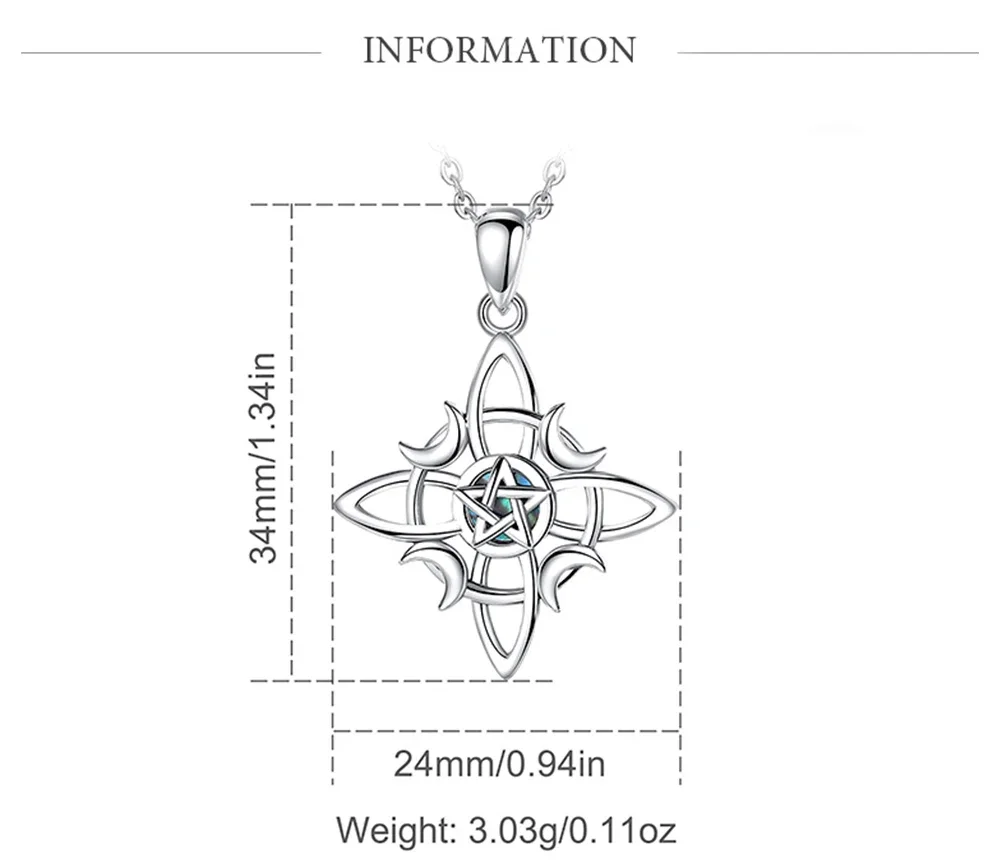 Witchcraft Celtic Knot Triple Moon Goddess Geometry Necklace for Women Wicca Witches Pentagram Pendant Necklace Amulet Jewelry