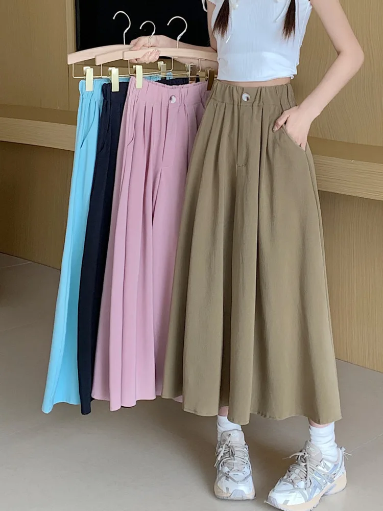 

High Waist Mid Length Skirt Women's Mid Length Skirt Women's Temperament Vintage Simple Basic Fashion Streetwear A-line Skirt