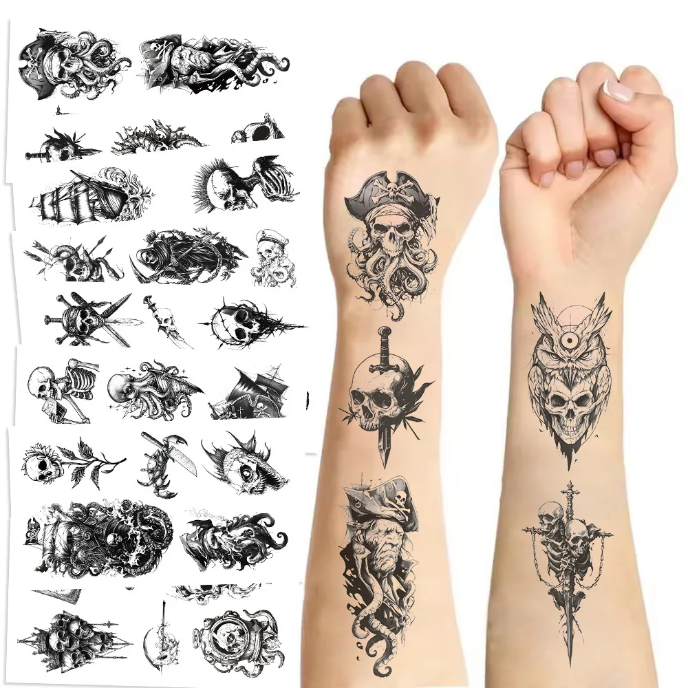 10 Stücke Skelett Schädel Temporäre Tattoos Aufkleber Gefälschte Tattoo Arm Körper Kunst Waschbar Party Supplies Gefälligkeiten