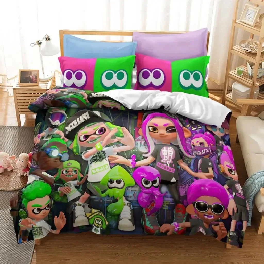 Popular Splatoon 2 Game Printed Bedding Set 3d Cartoon Duvet Cover Set Pillow Case Twin Full Queen King Size Bed Linen Bed Set