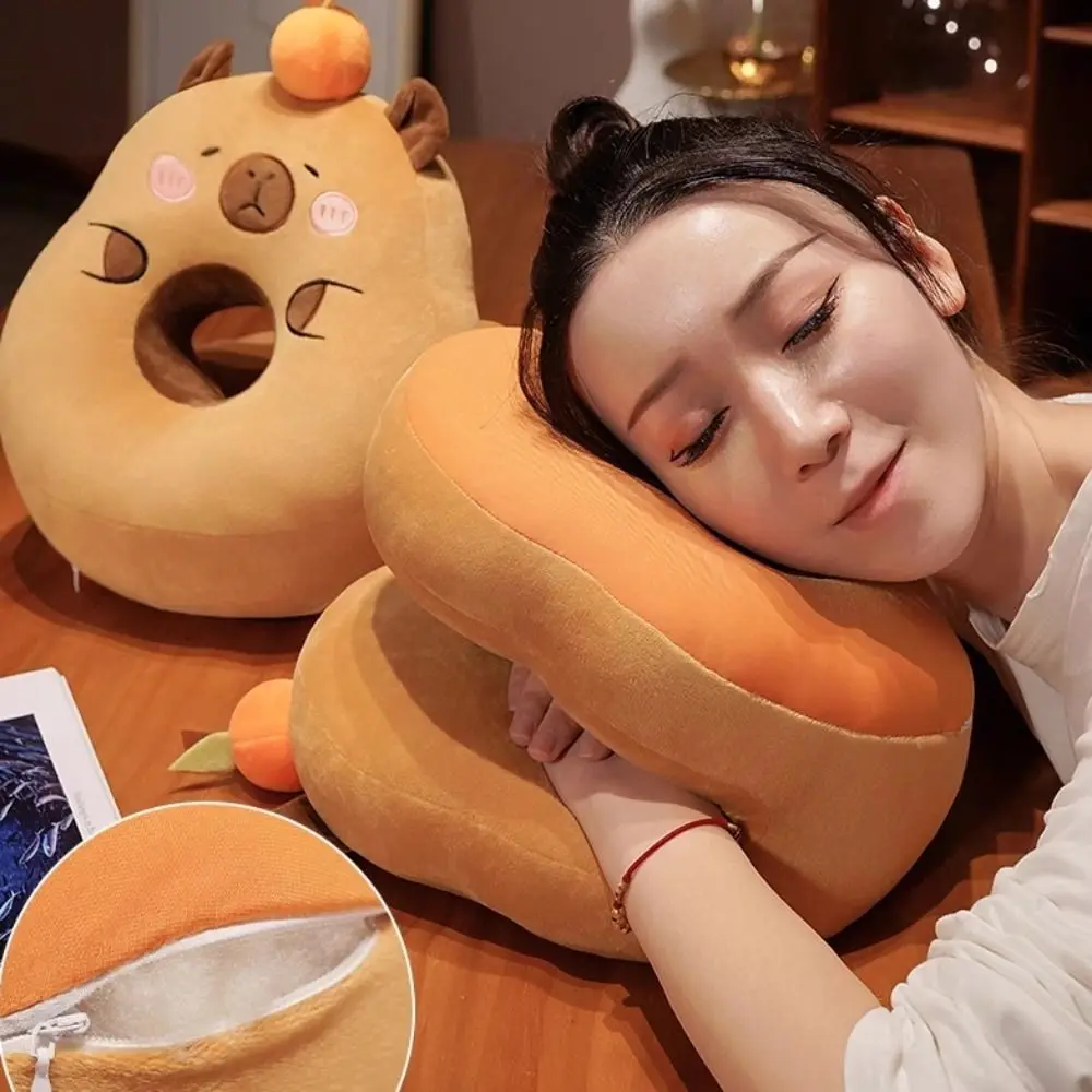 Double-sided Capybara Office Nap Pillow Plush&Ice Silk Keep Warm Hand Warmer Pillow Cartoon Hand Hold Capybara Neck Pillow