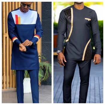 New classic men&#x27;s 2-piece Suit, suit pants, jacket, T-shirt, solid color, long sleeves holiday wedding, African ethnic clothing