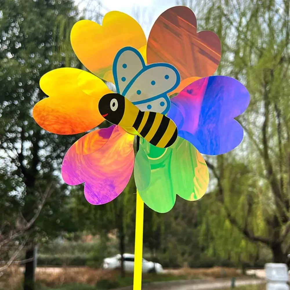 Multistyles Sequin Windmill Colorful PVC Wind Spinner Picnic Decor Toys Heart-shaped Stake Standing Lawn Flower Pinwheel