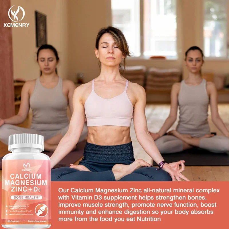 Calcium + Magnesium + Zinc + Vitamin D3 - Strengthens Bones and Muscles, Supports Nervous System Health