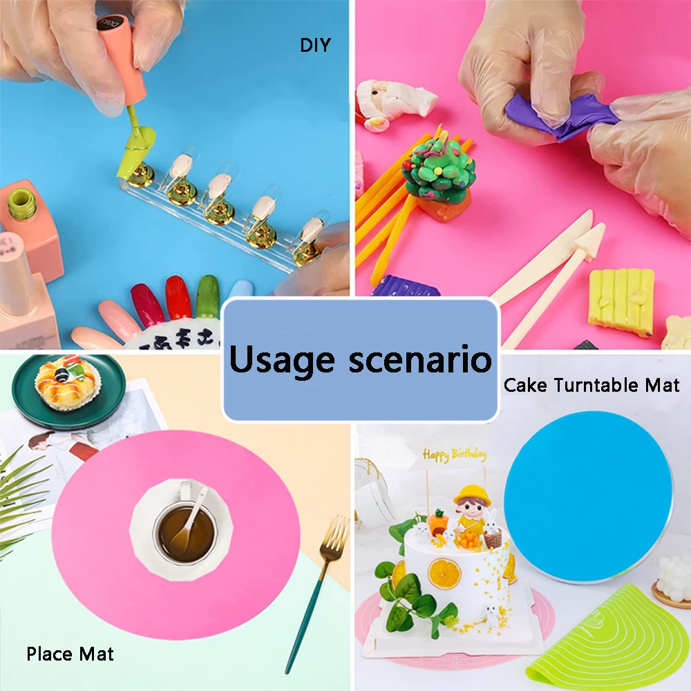 10.2/11.8inch Circular Silicone Baking Mat DIY Handmade Jewelry Made Anti Dirt Tabletop Pad Cake Turntable Anti Slip Pad