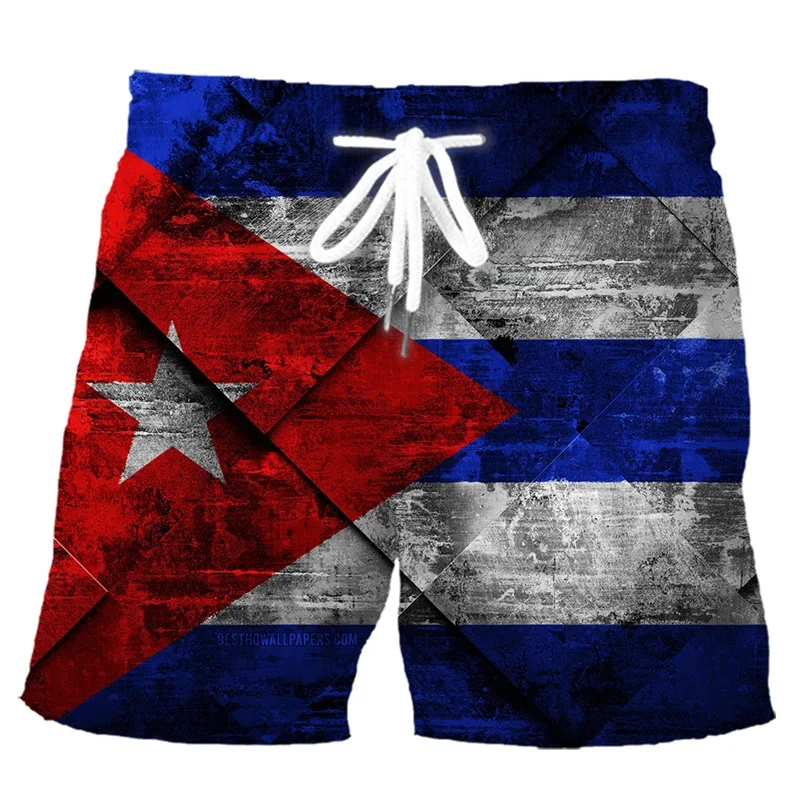 Retro 3D Printed Cuban Flag Beach Shorts Men Summer Casual Street Cube Pattern Short Pants Summer Quick Dry Surf Board Shorts