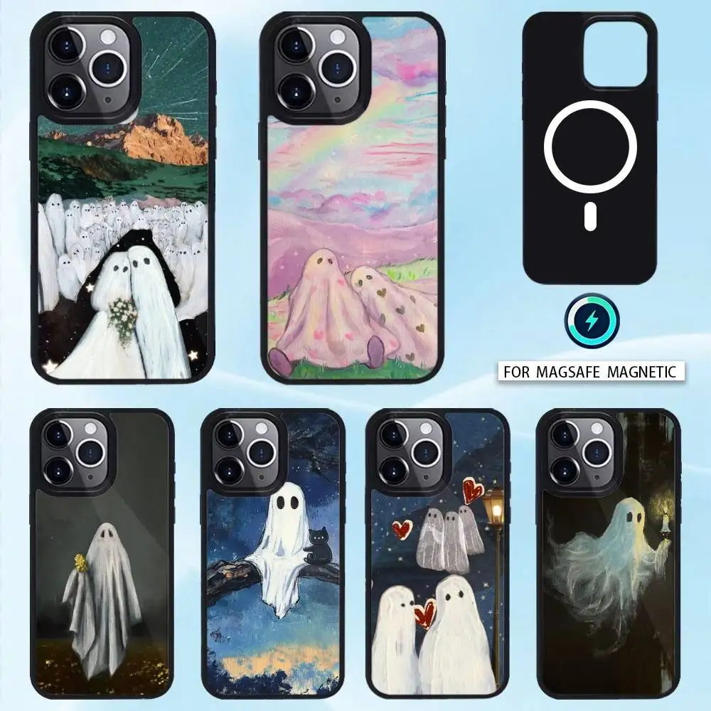 

O-Oil Painting C-Cute G-Ghosts Lovely Phone Case Magnetic For iPhone16 15 14 13 12 Pro Max For Magsafe Wireless Charging Cover